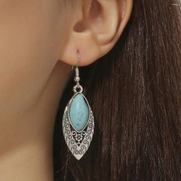 Hoop Earrings 2024 Simple Design Silver Color Hollow Bohemian Ethnic Style Vintage Turquoise For Women Jewelry Birthday Gift
