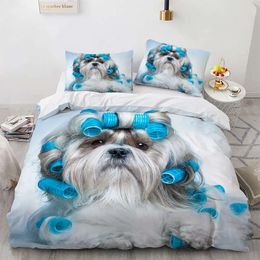 Full Size Cover Cute Cartoon Dog Duvetcover&2pcs Pillowcase 3d Comforter Bedding Sets Twin Animals Bed Room Set No Sheet