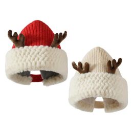 Hats Christmas Knitted Antler Hat Santa Hat Soft Beanie Hat New Year Party Adult Kids Gift Winter Warm Beanie Hat For Christmas