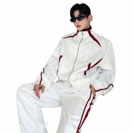 luzhen Tracksuit Men Two Piece Fi Niche Design Ctrast Colour Sport Set Korean Male Casual Sweatpants Suits Autumn 60c988 G21i#