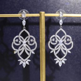 Dangle Earrings Socialite Temperament Hollowed Out Exquisite Pattern Flower-Shaped Cluster Of Supercilium Zircon