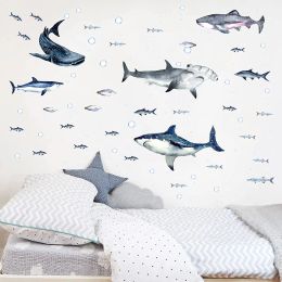 Stickers Ocean World Wall Stickers Watercolour Shark Wall Decal Undersea World Sticker for Children's Room Bedroom Wall Decoration Sticker
