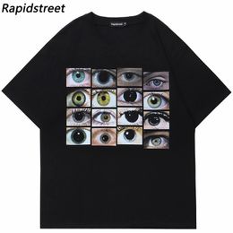 Men Streetwear T Shirt Eyes World Graphic Harajuku Hip Hop T-Shirt Cotton Tshirt Summer Short Sleeve Tops Tees Black Unisex 240315