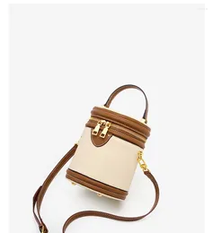 Evening Bags Bucket Bag Top Layer Cowhide 2024 Cylinder Niche Design Handbag Single Shoulder Crossbody Women's Small