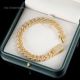 9Mm Vvs Moissanite Diamond Necklace Mens Sier Cuban Link Chain Bracelet For Men Women And Boys