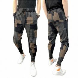 korean Style Pants Man Japan Streetwear Drawstring Sports Baggy Joggers Tracksuit Fi Plaid Harem Sweatpants Woollen Trousers n5Z4#