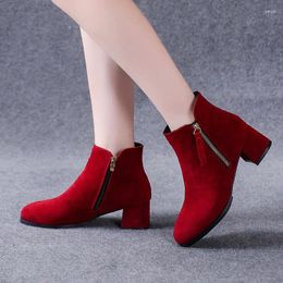 Dress Shoes Short Women Boots 2024 Fashion Round Toe High Heels Casual Banquet Side Zipper