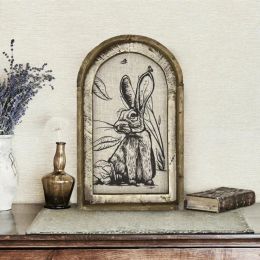 Calligraphy Wooden Plaque Retro Rabbit Print Arch Design Wooden Sign Home Ornaments Plaques Signs Interesting Country Farmhouse Decoration