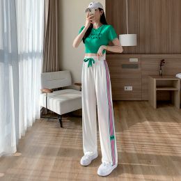 Capris Casual Pants Women Straight Thin Spring Fashionable Trend Leisure Wide Leg 2022 New Lacing Trousers for Women High Waisted 2023