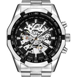 ORKINA Silver Stainless Steel Classic Designer Mens Skeleton Watches Top Brand Luxury Transparent Mechanical Male Wrist Watch 2107266p