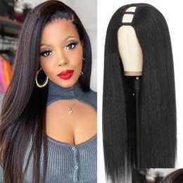 Synthetic Wigs Kinky Straight Wig 180% Density Black Yaki U Part For Women Hair Heat Resistant Fiber Afro Drop Delivery Products Dhr6K