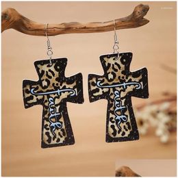 Dangle Chandelier Earrings Vintage Fun Print Leatherette Geometric Drop - Lightweight Pattern Faux Leather Cross Leopard Camo Dangles Ot5Dq