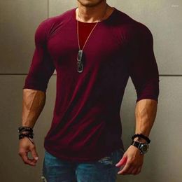 Men's T Shirts O-neck Long Sleeves Solid Colour Men Top Outdoor Sport Elastic Slim Fit Autumn T-shirt
