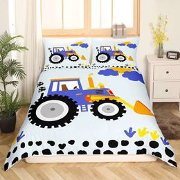 Construction Vehicles Car Bedding Set Boys Excavator Duvet Kids Cartoon Tractor Truck Soft Polyester Comforter Cover