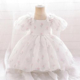 Girl Dresses Flower Girls Big Bow Princess Party Dress For Kids Toddler Puff Sleeve Floral Prom Gown Infant Formal 1st Birthday Ball