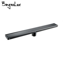 Black Bathroom Floor Drain Linear Shower Drain 304 Stainless Steel Tile Insert 60/80/90/100CM Deodorize Bathroom Accessories 240311