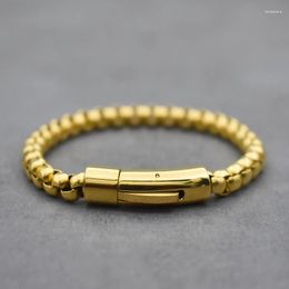 Link Bracelets 6MM Chain Men's Bracelet Man Gold Silver Colour Stainless Steel Boys On Hand Armband Jewellery Accessories