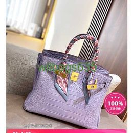 Bk Crocodile Bags Trusted Luxury Handbag 2024 Springsummer New Light Purple Crocodile Pattern Platinum Headband Layer Cowhide Genuine Leat have logo HB9Q