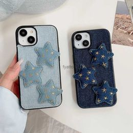 Cell Phone Cases Korean cute 3D embroidered cowboy star denim phone case for iphone 15 Pro Max 11 12 13 14pro Max stars protection cover Capa H240326