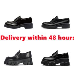 Designer Comfort Monolith Brushed Leather Women Loafers Casual Shoes Increased Thick Sole Oxford Chunky Sneakers Luxury Woman Classic Matte Outdoor Trainers