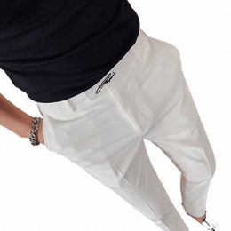 black White Embroidered Busin Formal Pants Men Korean Style Slim Office Social Suit Pants High Quality Streetwear Ankle Pants s7Dl#