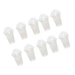 Disposable Cups Straws 100 Pcs Plastic Dessert Milk Tea Clear Juice Cold Drink Dome Lids