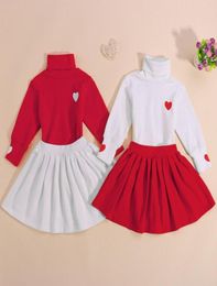Clothing Sets 15Y Toddler Kids Baby Girl Long Sleeve Turtleneck Heart Pattern Pullover Tops Pleated Skirt 2PCS Autumn Winter Clot2381782