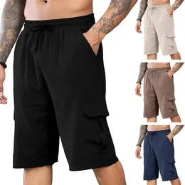 Men's Shorts Men Drawstring Cargo Elastic Waist With Multi Pockets For Running Streetwear Casual Solid Summer