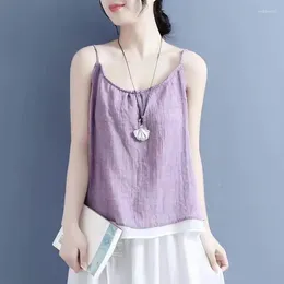 Women's Tanks Summer Womens Solid Colour Cotton And Linen Suspender Vest Top