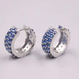 Hoop Earrings 1Pair Real Silver 925 For Women 2024 Female Girl Korean Small Blue Black Diamond Shine Gift 17mmDia
