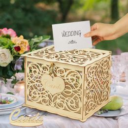 Calligraphy Wedding Card Box Envelope Gift Card Wooden Boxes Hollow Floral Pattern Invitation Card Diy Box Wedding Party Decoration Supplies