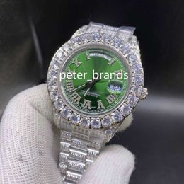 43MM Men's big Diamond Watches Silver Stainless Steel Watch green Face Full Diamond Strap Watch Automatic Mechanical watch fr299b