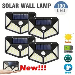 Decorations 100 LED Solar Lights Outdoor Solar Wall Lamp PIR Motion Sensor Lamp Waterproof Solar Street Light Garden Decoration Garden Light