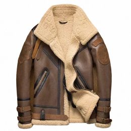 ayunsue Sheep Shearling Jacket Men's Genuine Leather Jacket Men Motorcycle Aviati Flight Jacket Natural Wool Fur Coat 8156 43wZ#