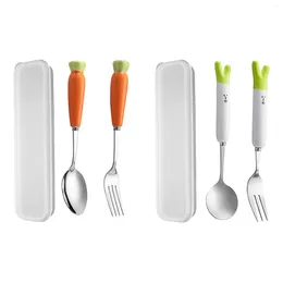 Dinnerware Sets Fork And Spoon With Case Camping Cutlery Fruit Shapes Portable Flatware Set Reusable For Kitchen Travel Outdoor Salad