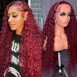 99J Deep Wave Bury Wigs Red Colored 26 Inch 13x4 Curly Front Pre Plucked Transparent Lace Frontal Human Hair Wig for Black Women