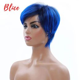 Wigs Blice Synthetic Hair Mix Colour Short Wavy For Women Heat Resistant 100% Kanekalon Wig P1B/Blue Daily Party&Cosplay Wigs