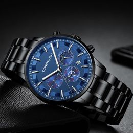 2020 Mens Watches CRRJU Top Luxury Sport Quartz All Steel Male Clock Military Camping Waterproof Chronograph Relogio Masculino3082