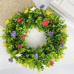 Decorative Flowers Spring Summer Front Door Wreath Artificial Hanging Decor Colourful Festival Home For Easter Party