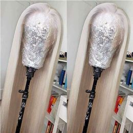 Missyvan White Colour Wig Long Straight Platinum Blonde Heat Resistant Fibre Hair Synthetic Lace Front Wigs for Fashion Women