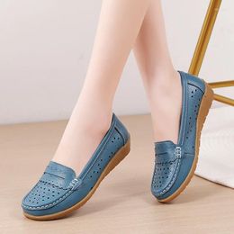 Casual Shoes Hollows Woman Genuine Leather Women's Summer Flats Slip On Ladies Loafers Moccasins Female Shoe Large Size 35-44