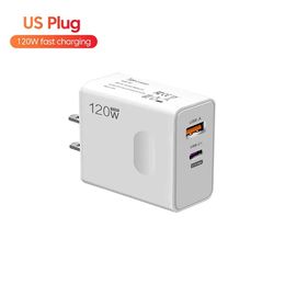 2 Ports 120W USB QC3.0 Mobile Phone Charger PD Quick Wall Fast Charging Adapter For iPhone Xiaomi Samsung Huawei