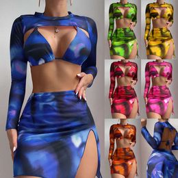 2024 New Bikin Tie Dyed Four Piece Split Swimsuit for Women