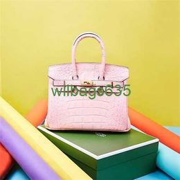 Bk Crocodile Bags Trusted Luxury Handbag Hand Made Family Pink Pure Leather Crocodile Pattern Womens Bag Large Capacity Bag Womens One Should have logo HB3H