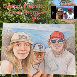 Calligraphy Colored custom portrait, pastel drawing, family portrait, portrait from photo, gift idea for mom, father, wife, husband, childre