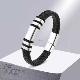 Chain Vnox casual mens leather bracelet black woven rope bracelet Valentines Day fathers birthday party gift 24325