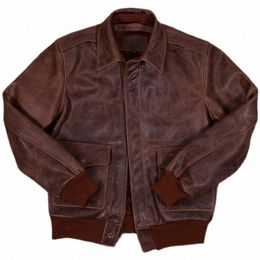 autumn Retr Brown Men's A2 Jacket Plus Size 4XL Military Style Natural Cowhide Aviati Genuine Leather Coats t50W#