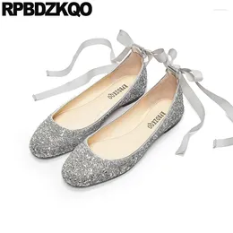 Casual Shoes Glitter Ballerina Wedding Ballet Plus Size Ankle Strap Flats Bride Silver Sequin Winter 11 Women Fur Bridesmaid 10 Lace Up