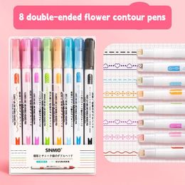 Double Line Pattern Outline Marker Pen Hand Copy Account Multicoloured Curve Quick Dry Mark Notes Painting Highlighter 240320