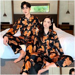 Womens Sleepwear Pamas For Couple Pyjama Suit Satin Set Pijama Lovers Night Men Women Casual Home Clothing Nightwear Drop Del Otxan 91